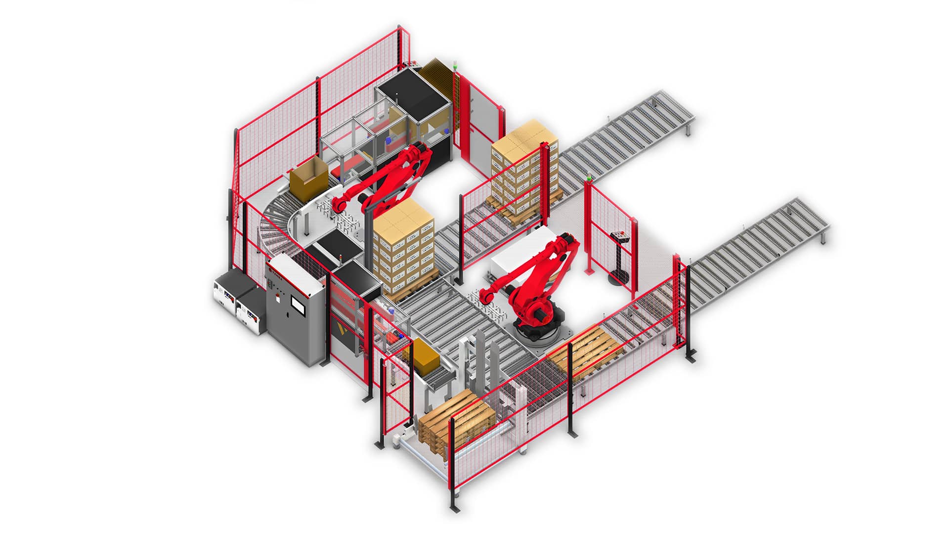 Compact line for depalletising and palletising