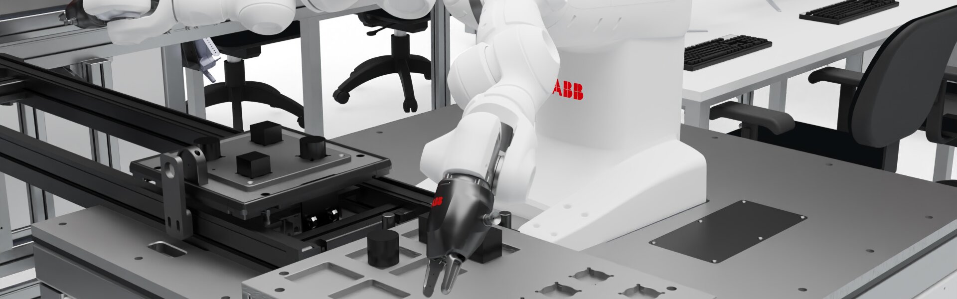 Kolaborativní robot se 2 manipulátory a chapadly