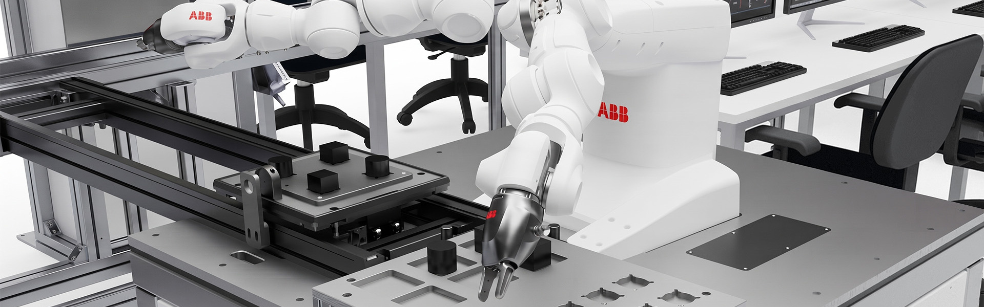 Kolaborativní robot se 2 manipulátory a chapadly Kolaborativní robot se 2 manipulátory a chapadly