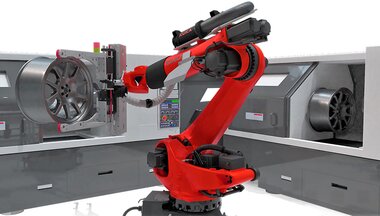 Robotic aluminium wheel machining cell Robotic aluminium wheel machining cell