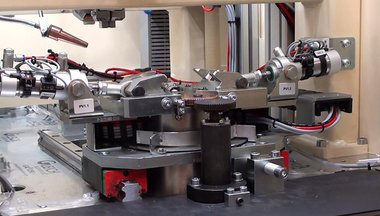 Machine No.6 – pressing the worm onto the gear wheel assembly and laser welding the bearing bracket