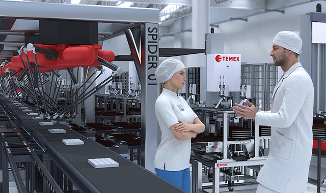 Pick and Place balící linka čokoládových pralinek